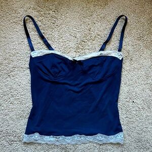 Blue top with lace neckline